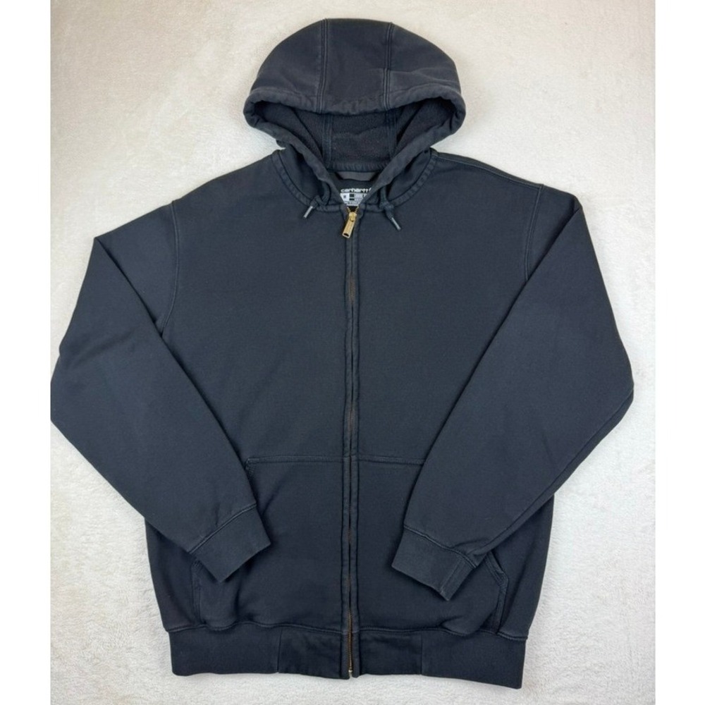 Carhartt K122 Full Zip Hooded Sweatshirt Black Loose Fit Men's Medium Workwear
